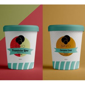 Duo sorbet framboise lime & gelato vegan caramel salé